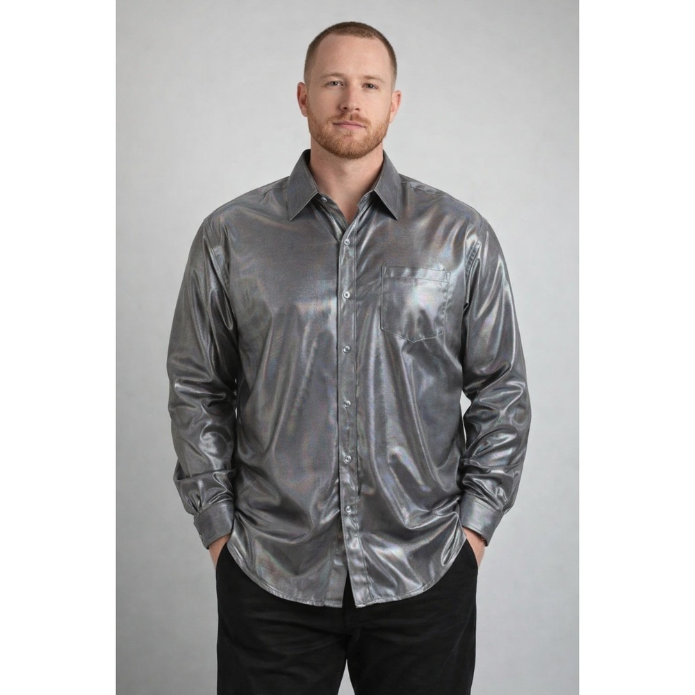 Inciti XL Shimmer Metallic Shirt Y2K Club Wear Disco‎ Futuristic Party Nightlife